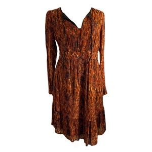 Context NEW Snakeskin Pattern Ruffle Crepe Dress XS V-neck Midi Wedding Party